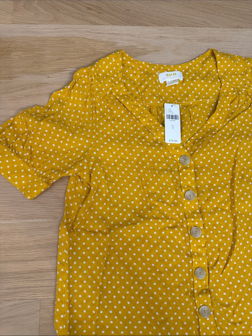 Maeve Yellow Polka Dot Button-Front Blouse - Picture 2 of 4
